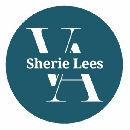 Circular Sherie Lees VA logo with a transparent background.
